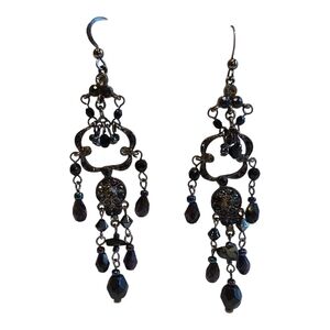 Elegant Black Bead And Crystal Chandelier Earrings
